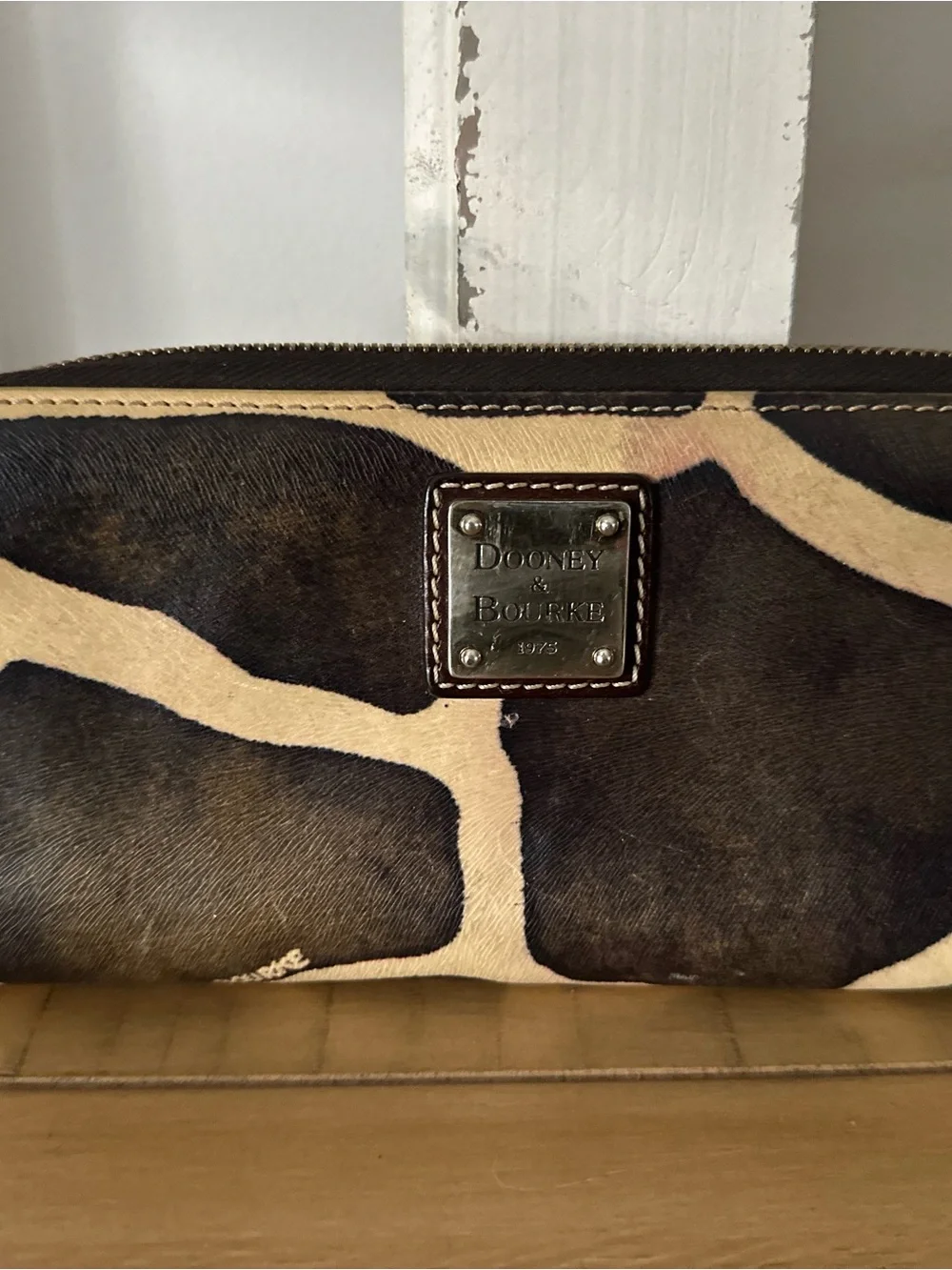 Dooney & Bourke Brown and Cream Giraffe-Print Zip Pouch
